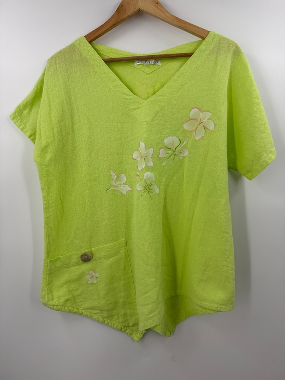 Lulu B summer green gauze tunic top embroidered short sleeve V-neck womens